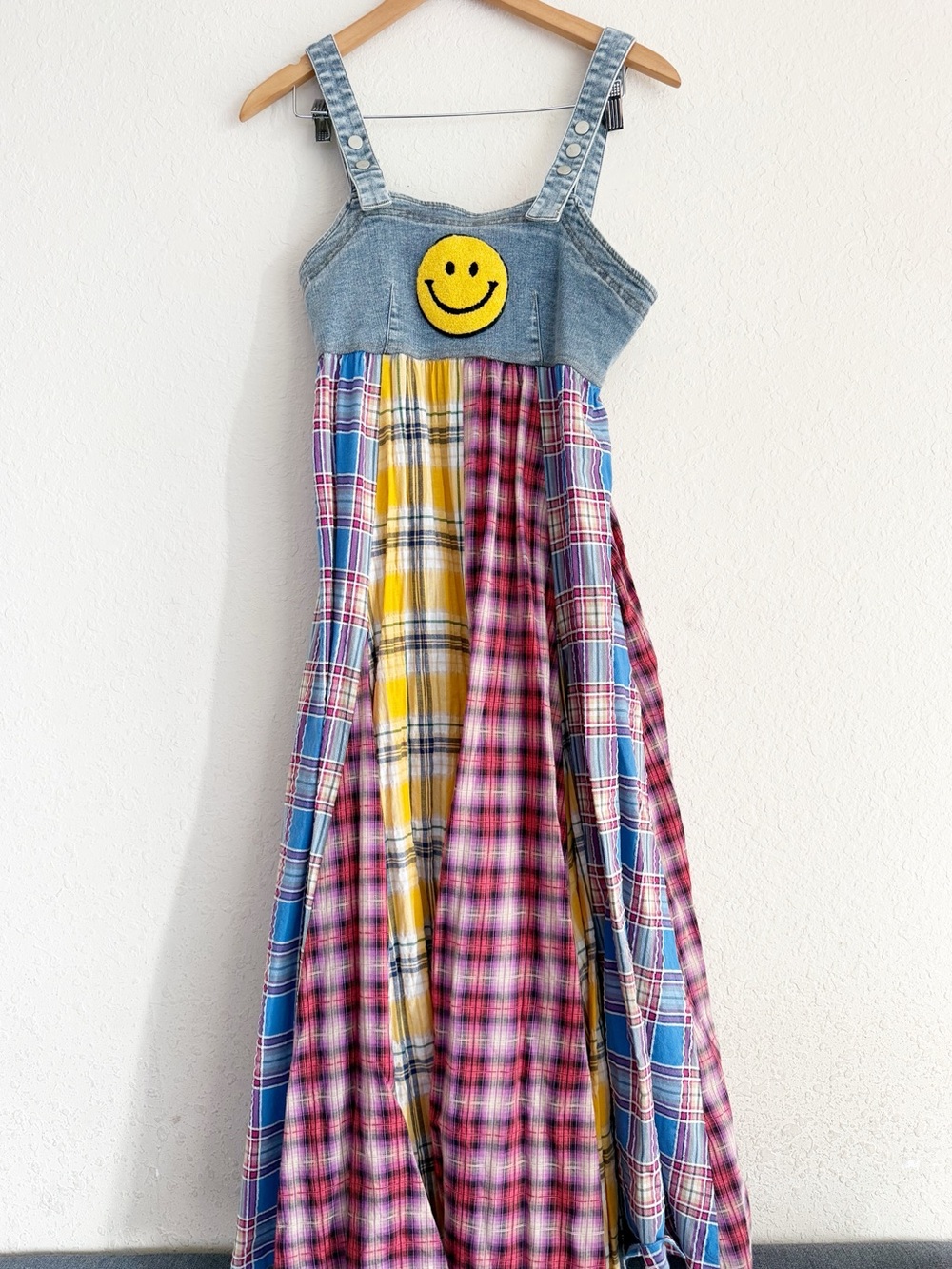 Dressed In Lala Mixed Media Plaid Denim Sundress Size Small - Picture 2 of 7